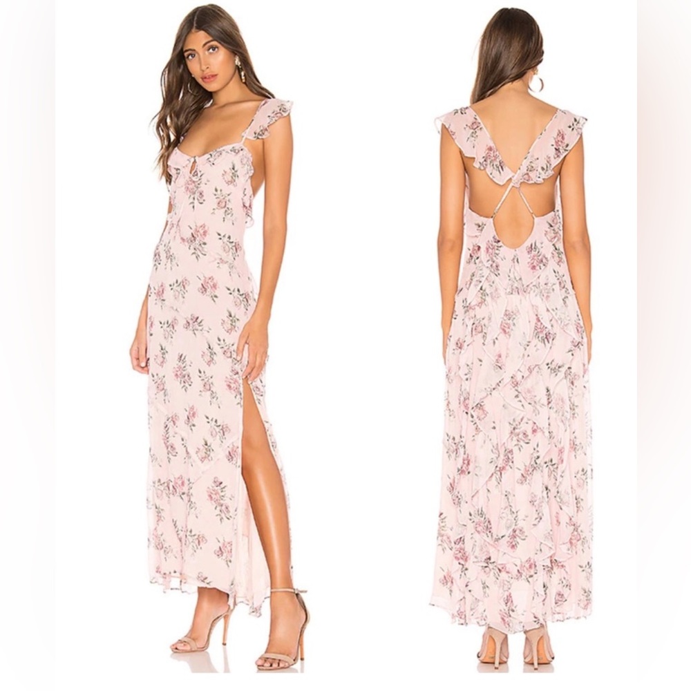 LoveShackFanacy Sally Pink Floral Dress With Ruffle Detailing